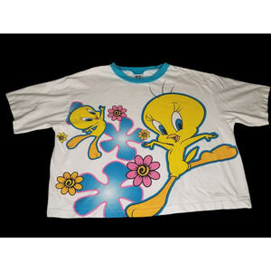 Vintage 90s Tweety Bird 1993 Looney Tunes Crop Top T Shirt Boxy XL Streetwear